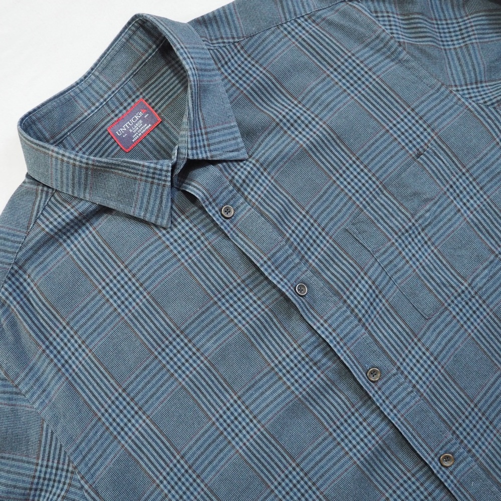 UNTUCKit Sz XL Slim Fit Blue Plaid Casual Button Down Shirt 100% Cotton
